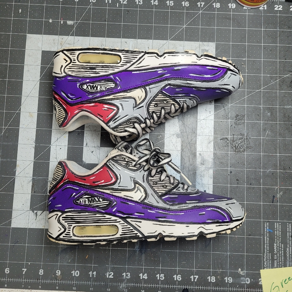 Nike Air Max 90 Cartoon CUSTOM Kids Sneakers - Purple and Gray and Varsity 7y